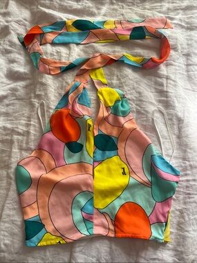 STAUD Multicolor KAI Halter Crop Top — Peach, Yellow, Teal, Coral, Pink